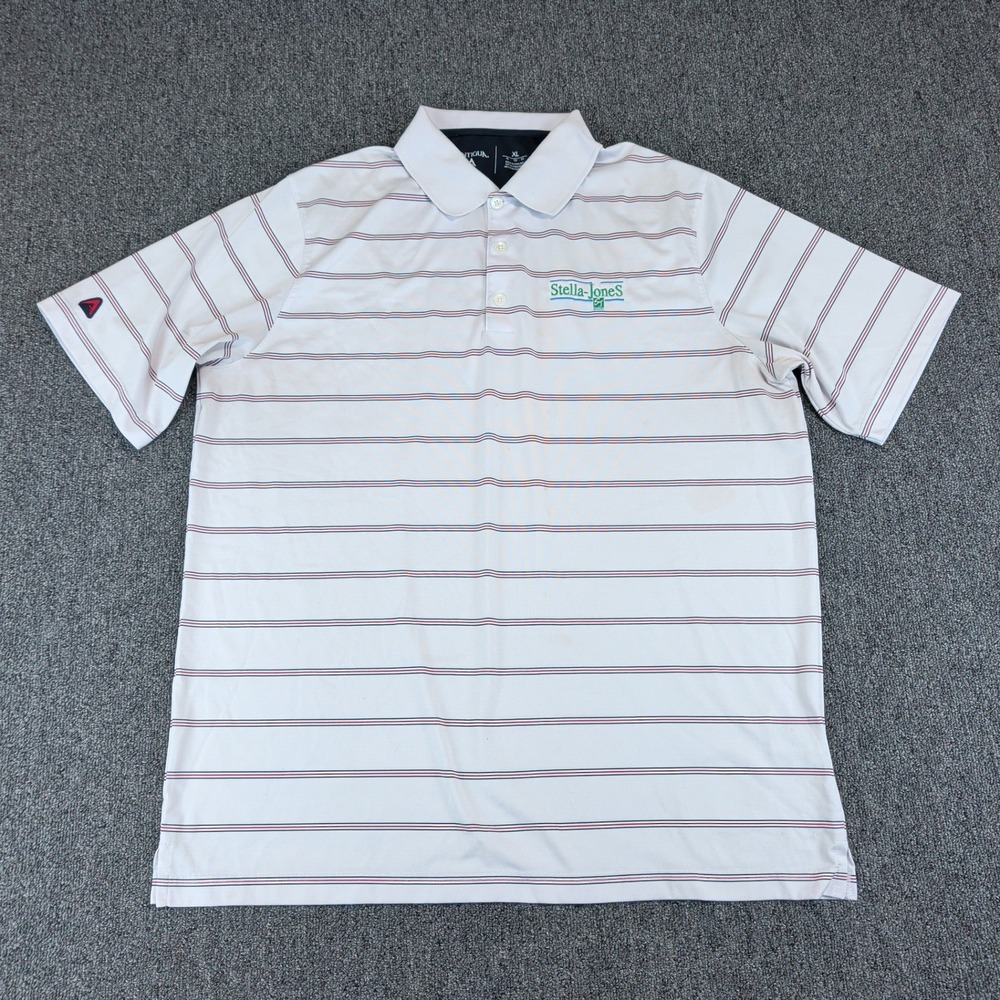 Antigua Men Polo Shirt XL Polyester White Striped Stella-Jones Golf Short Sleeve — photo 2